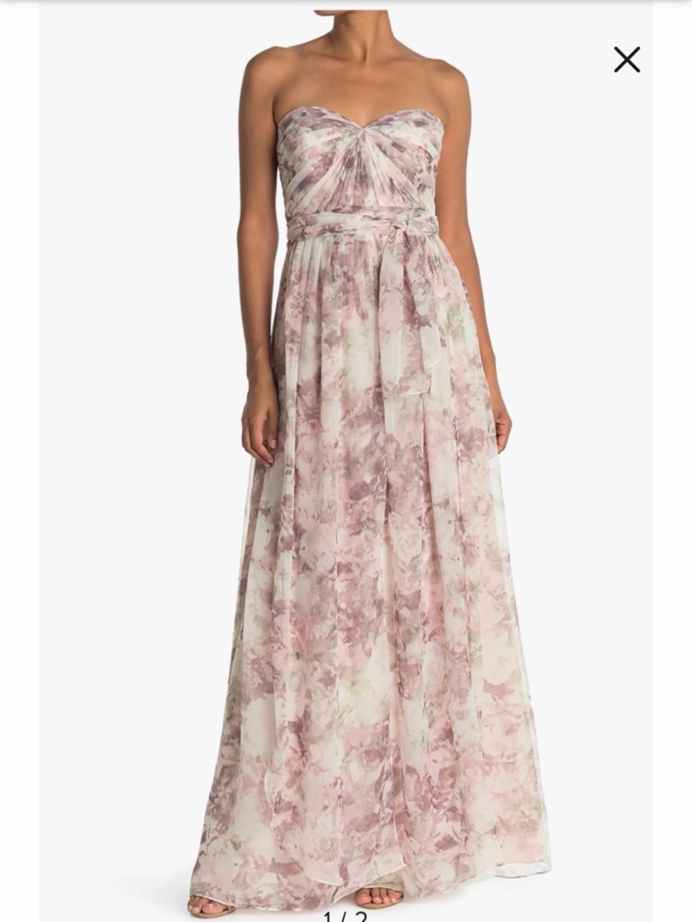 Jenny Yoo Nyla Strapless Floral Chiffon Maxi Dress Blush Convertible Style 14